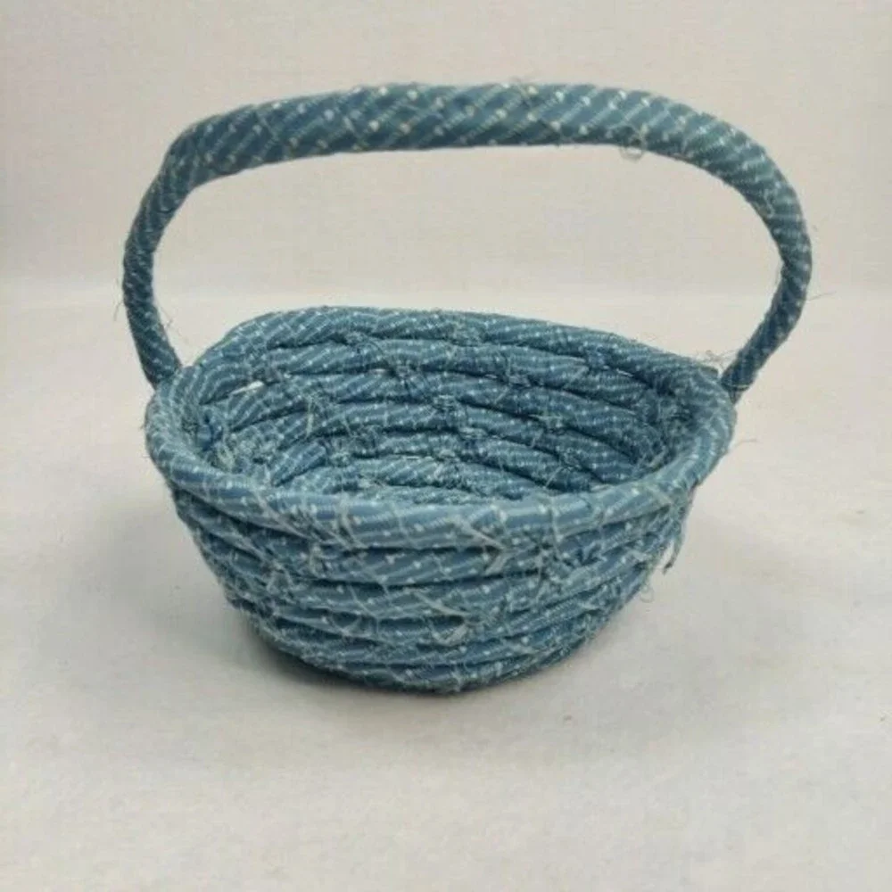 Lot Of 6 Vintage Handmade Fabric Rope Baskets Quilt Remnant Patterns‎ BOJO - Picture 12 of 16